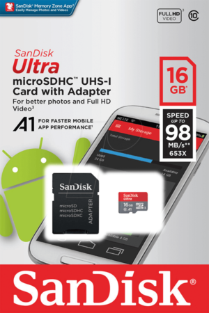 SanDisk Ultra microSDHC 16GB 98MB/s with Adaptor