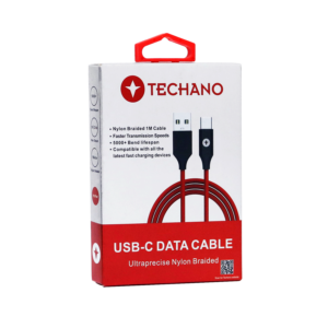 Techano Ultraprecise Nylon Braided USB-C Cable Hot Red and Fancy Blue