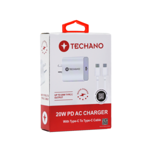 Techano 20W PD AC Charger with Type-C to Type-C Cable
