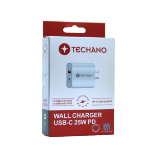 Techano Wall Charger USB-C 25W PD & Type C Wall Charger White